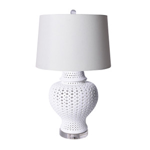 White Lattice Porcelain Table Lamp With Acrylic Base - Large