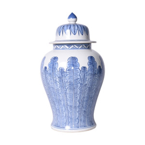 Blue And White Porcelain Temple Jar Banana Leaf Motif