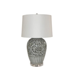 Black Peony Open Top Porcelain Urn Lamp