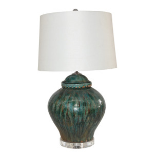 Lamp Of Speckled Green Porcelain Jar Lion Lid Lamp