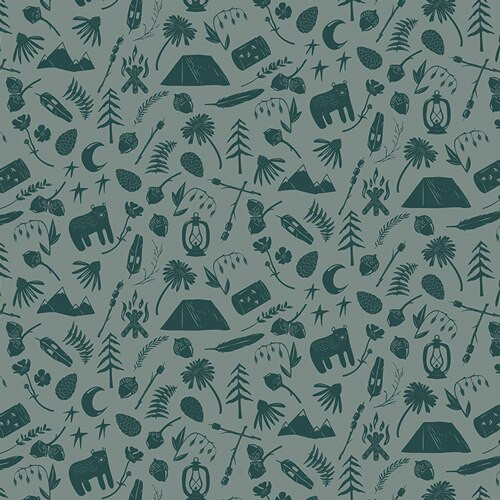 Campfire cream camping fabric Camping Crew Pebble cotton fabric