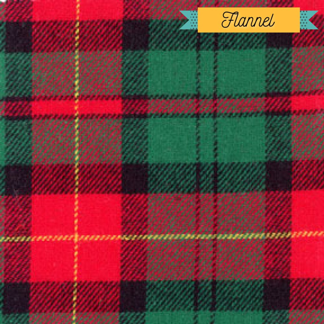 Red green gold plaid flannel fabric, Christmas plaid flannel fabric, QTR YD