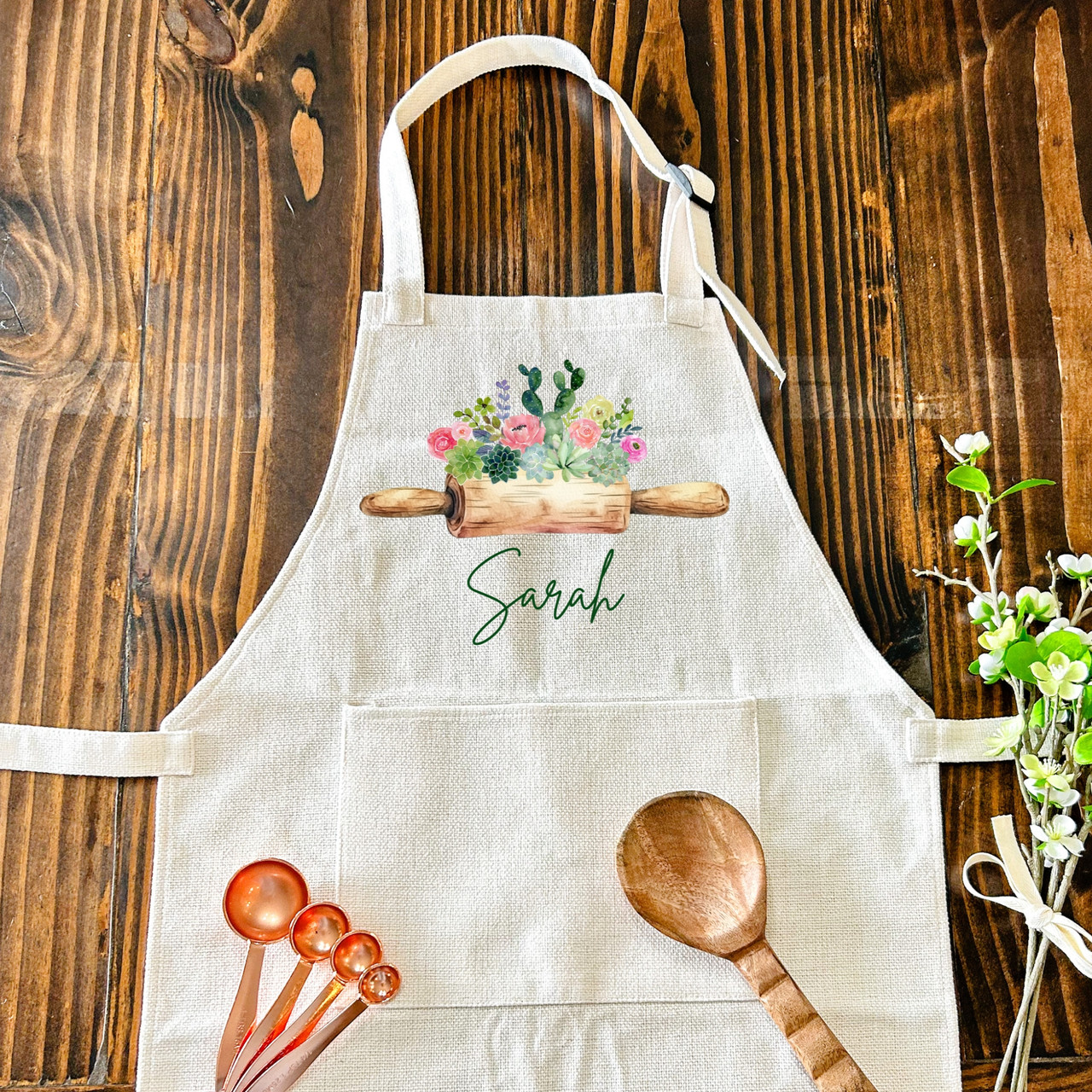 Custom name baking kitchen linen style apron kids apron adult