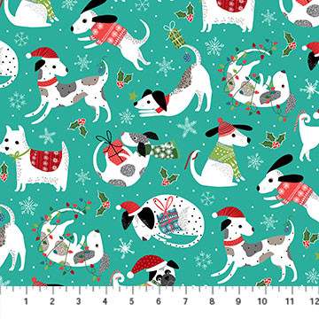 Santa Paws Christmas Dog Fabric, Northcott Fabrics, Holiday Seasonal