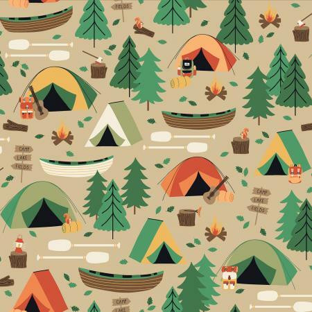 Camping Tent Canoe fabric Camping Crew Campground cotton fabric