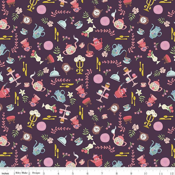 Eggplant Beauty and the Beast Objects fabrics design Eggplant Beauty and the Beast Objects fabrics design