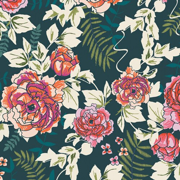Everblooming Camellias Aglow floral fabrics design