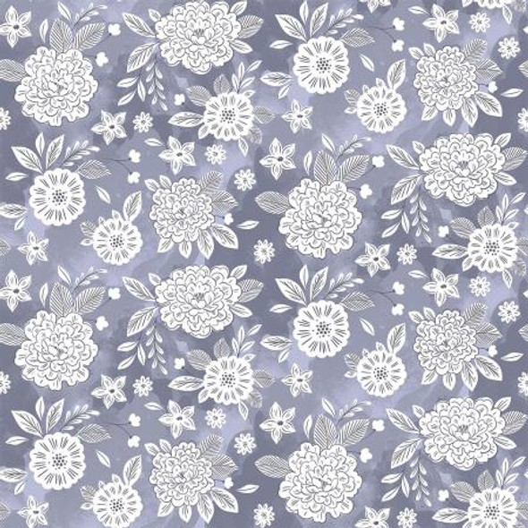 Stardust Blue Floral Fabric, Flower Dream Cotton Fabric, QTR YD