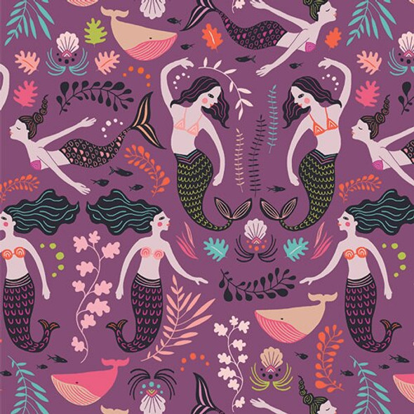 Dear Stella Fabrics Navy Seashell Mermaid Beach Fabric Shell We Dance Dear Stella Cotton Qtr yd