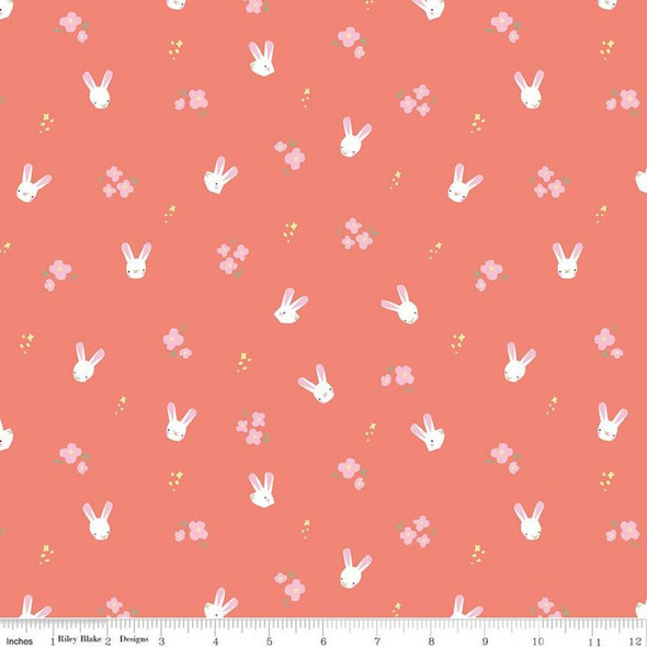 Coral Easter bunnies cotton fabrics design