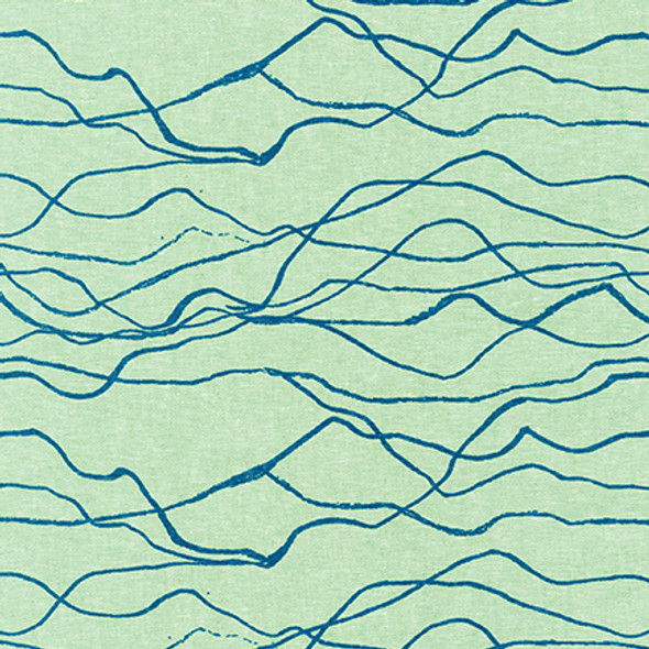 Seafoam blue modern waves fabric Quarry Trail Robert Kaufman linen