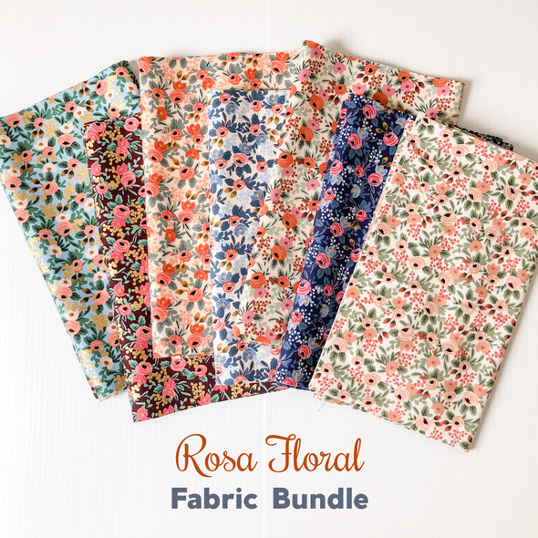 Rifle Paper Co Rosa Floral 7 piece fabric bundle - Rifle Paper quilt cotton bundle