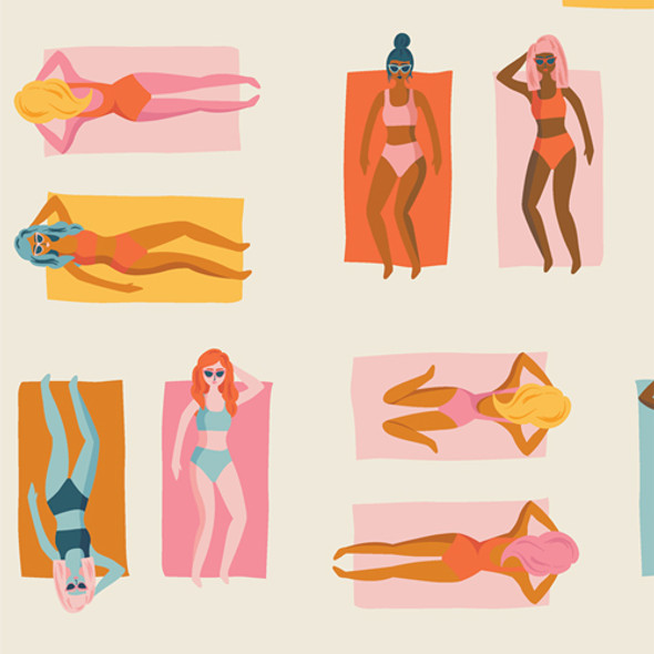 Retro tanning girls warm Art Gallery Fun in the Sun Warm quilt cotton Retro tanning girls warm Art Gallery Fun in the Sun Warm quilt cotton