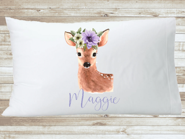 Woodland Animal Pillow case, Deer Pillow case, Personalized Woodland Animals Name Pillow, Custom Name Fawn Deer Nursery Room Gift