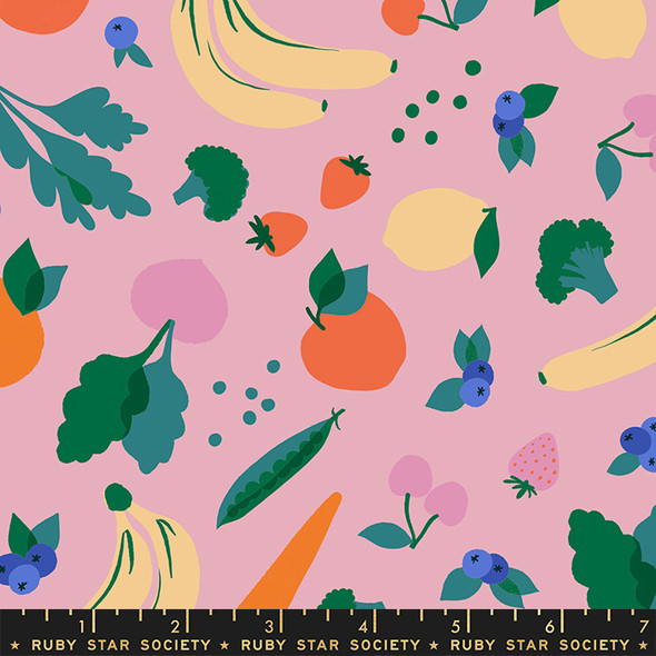 Pink Lavender Fruit and Vegetable Fabric, Food Group Collection