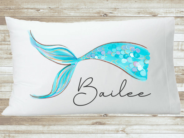 Baby Blue Mermaid Tail with Name Personalized Pillow case, Custom Name