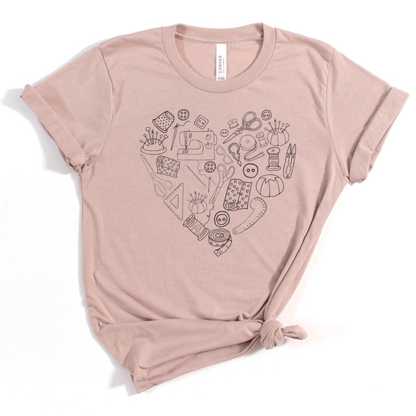 Sewing Notions Heart Crafting Sewing Quilting shirt on Bella Canvas pink gravel