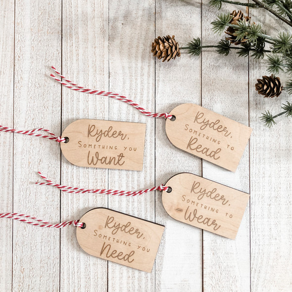 Personalized Gift Tags Something to Wear, Read, Want, Need - Laser Cut Christmas Gift Tags