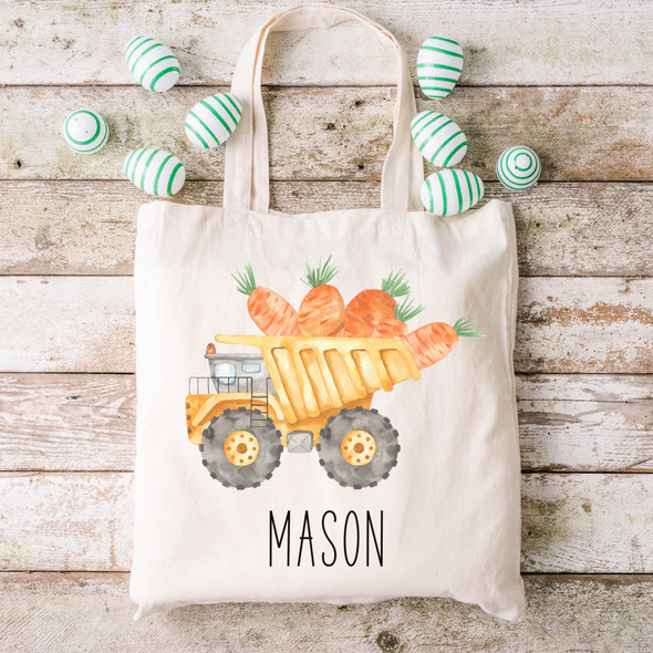 Boys Dumptruck Easter Basket Tote Bag - Personalized Canvas Tote Bag