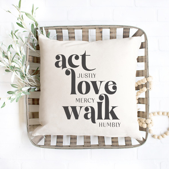 Act Justly Love Mercy Walk Humbly scripture linen throw pillow cover, 18 X 18 pillow cover, farmhouse decor