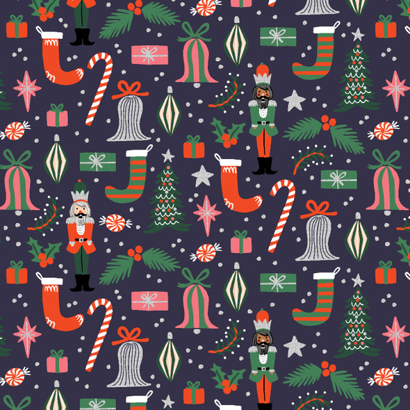 Deck the Halls Navy Christmas quilting cotton fabric - Holiday Classics Rifle Paper Co Sold by the Quarter Yard