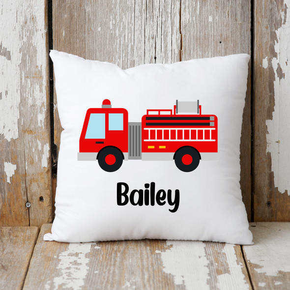 Personalized Firetruck throw pillow cover, 18 X 18 pillow cover, red firetruck nursery decor