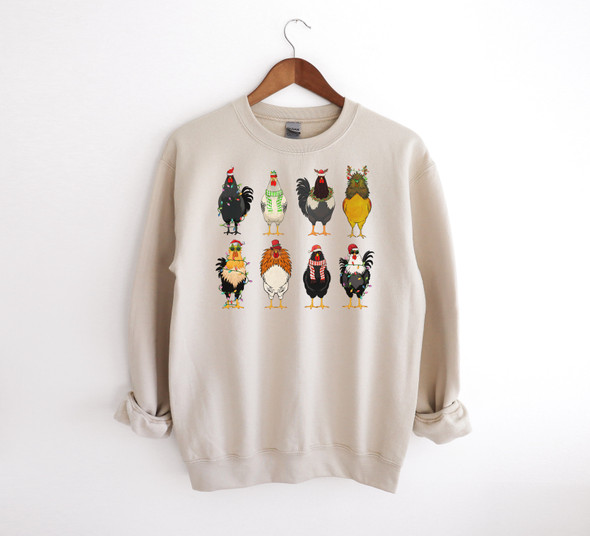 Christmas Chickens Holiday Farm Sand Sweatshirt - Gildan Heavy Blend Fleece Sweatshirt 