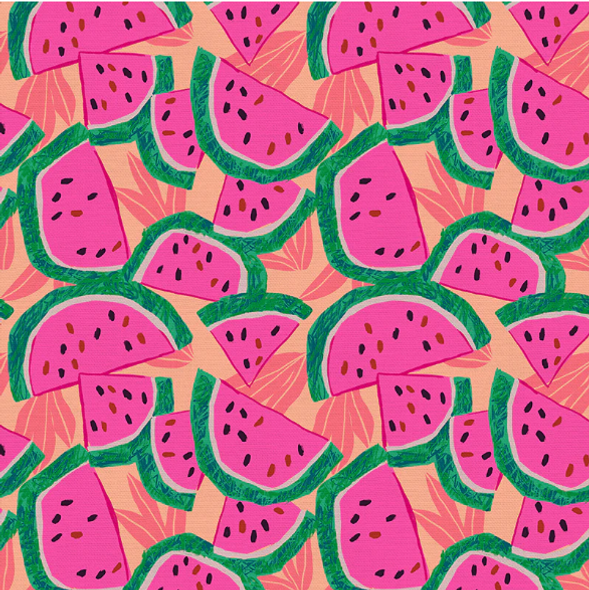 Watermelon Pink Green quilting cotton fabric - PBS Fabrics Fruit Stand fabric Sold By The Quarter Yard
