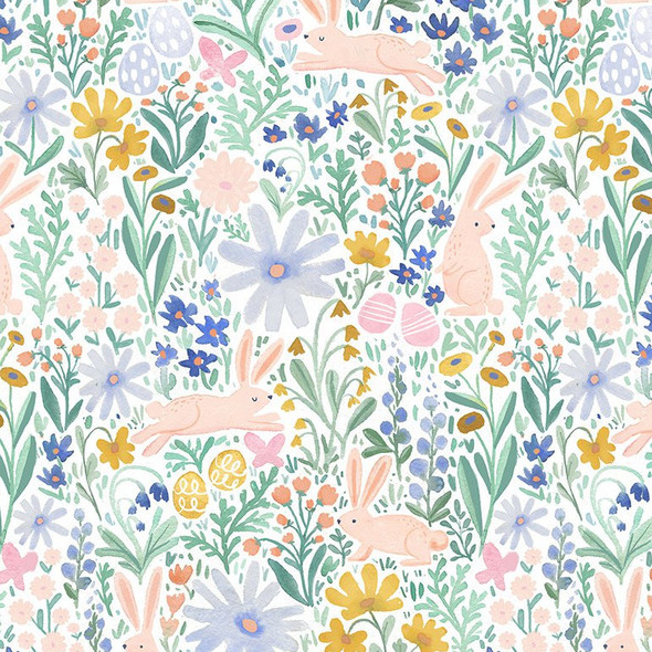 Floral Bunny Spring cotton quilt fabric - Dear Stella Hop To It cotton fabric Sold By The Quarter Yard