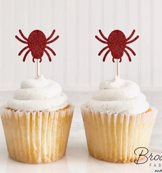 Spider Shape Cupcake toppers (Glitter), Birthday Decorations Party Favors (17 COLORS AVAILABLE) Multiple Shape Options Available