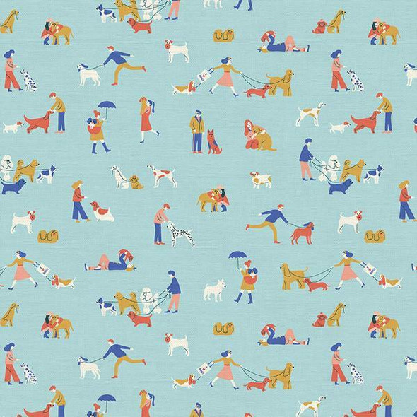 Dog Walkers blue fabrics design Dog Walkers blue fabrics design