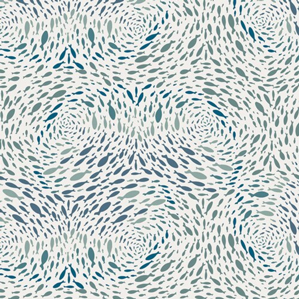 Blue white fish stream fabrics design