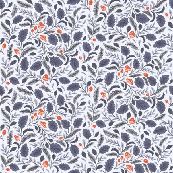 Periwinkle Fabric, Mushroom Forest Cotton Fabric, QTR YD