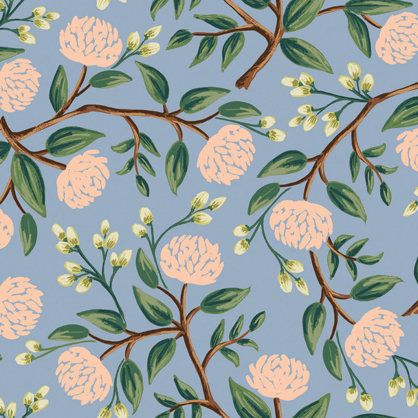 Blue peonies fabric, Rifle Paper Co. Wildwood blue peonies, QTR YD