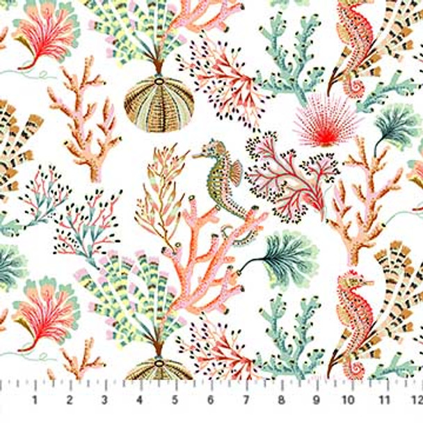 Modern sea life fabric - Figo Fabrics Sea Botanica cotton, QTR YD