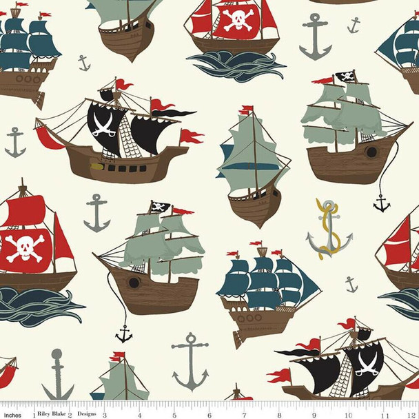 Pirate Ships cream fabrics design