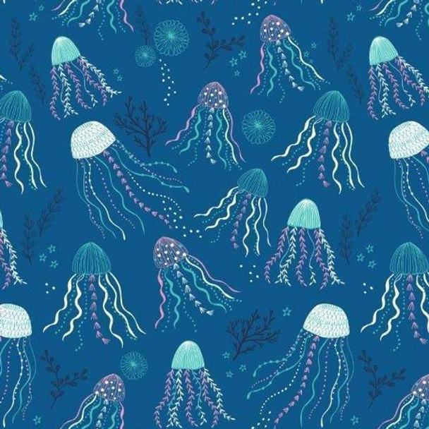 Blue Jellyfish cotton fabrics design
