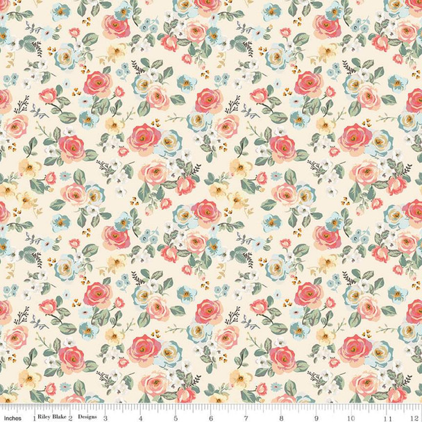 Cream small floral fabric Riley Blake quilting cotton