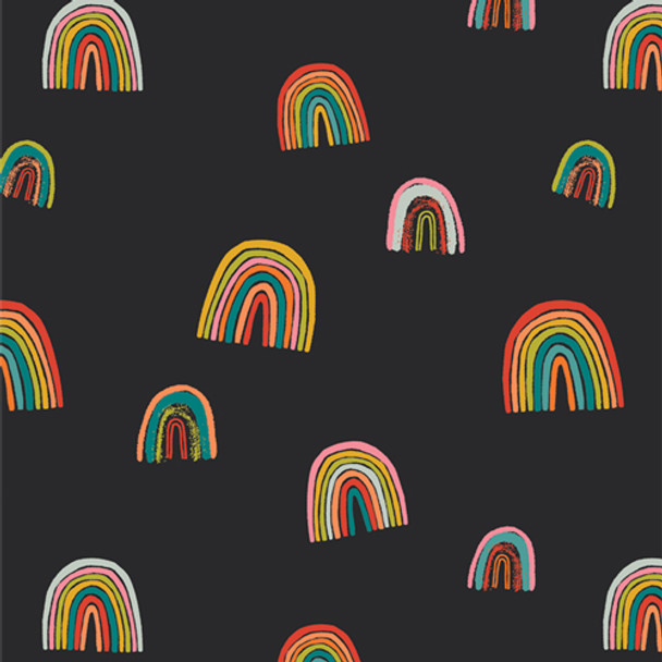 Black rainbow cotton fabric Oh, Woof! Fortunate Love QTR YD