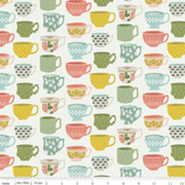 Tea cup pastel cotton fabric Tea with Bea Tea Time QTR YD