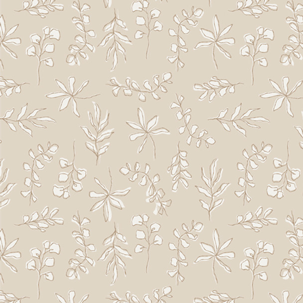 Neutral beige leaves floral fabric