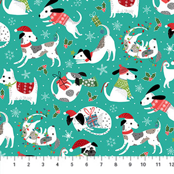 Santa Paws Christmas Dog Fabric, Northcott Fabrics, Holiday Seasonal Fabric QTR YD cotton QTR YD