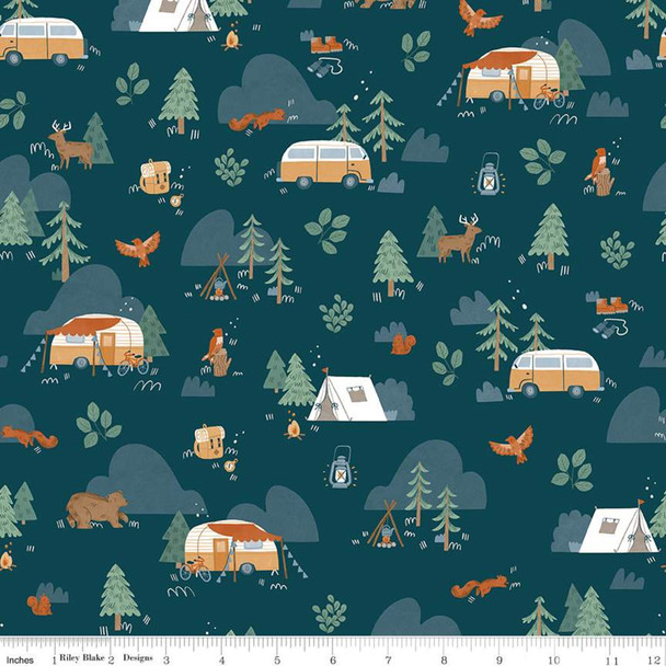 Camp Woodland navy cotton fabric Riley Blake quilting cotton QTR YD