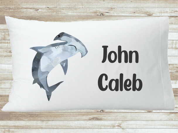 Hammerhead Shark Pillowcase, Personalized Boys Custom Name Pillow