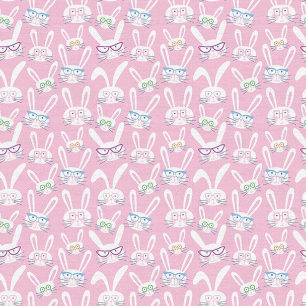 Pink bunnies with glasses Easter fabric - PBS Fabrics quilting cotton QTR YD