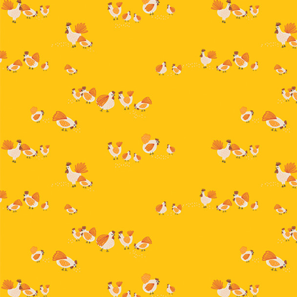 Roaming Hens Sun Yellow Fabric, Chicken Art Gallery Cotton Fabric