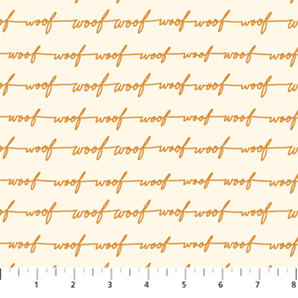 Cream Gold Woof script cotton fabric - Best Friend FIGO Fabrics