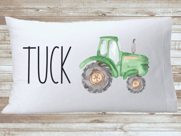 Green Tractor Pillow Case, Personalized Boys Room Pillowcase, Custom Nursery Name Pillow Top