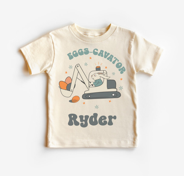 Eggs-Cavator Boys Easter Shirt - Bella Canvas heather dust