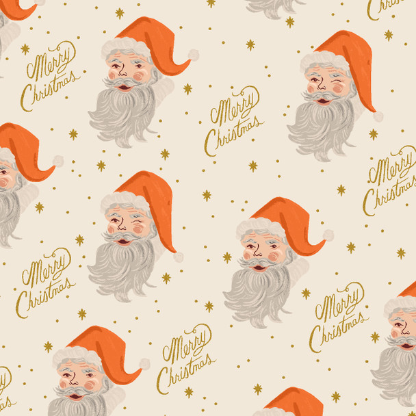 Holiday Santa Cream Metallic quilting cotton fabric - Rifle Paper Co Sold by the Quarter Yard